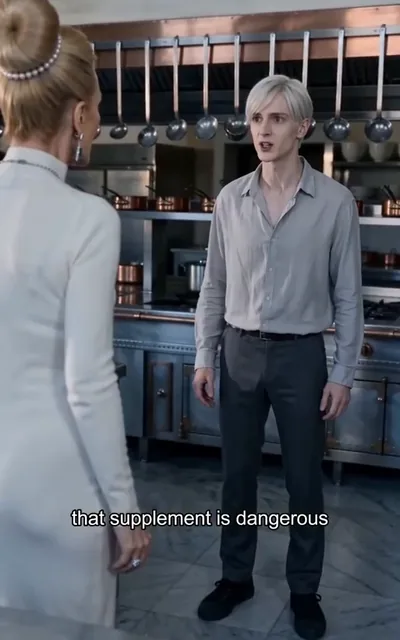 Frame ep03-f02 from episode 3 — The doctor warns about the supplement (ep3; subtitles as aired — That supplement is dangerous. The chemical reaction could stop his heart.)