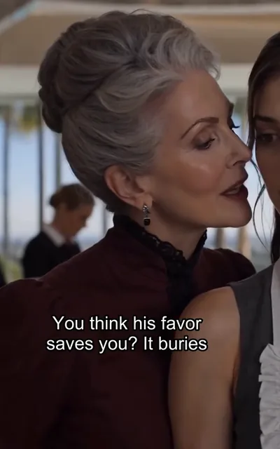 Frame ep01-f03 from episode 1 — Camille warns Nora what protection really means (ep1; subtitles as aired — You think his favor saves you, it buries you.)