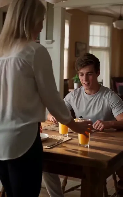 Frame ep02-f00 from episode 2 — Mason lays out breakfast (ep2; subtitles as aired — I didn't know what you like, so I just made a little bit of everything. Make yourself at home.)