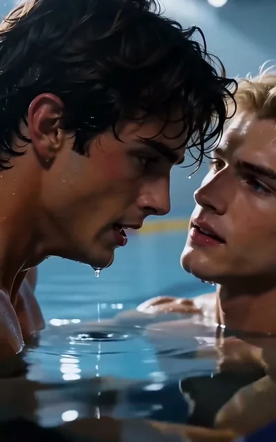 Frame ep01-f00 from episode 1 — The two swimmers in the lane after practice (ep1; subtitles as aired — Can't catch me. Looks like you'll have to stay late again.)