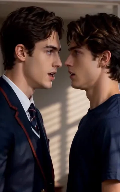 Frame ep01-f02 from episode 1 — The brothers face off in the dorm (ep1; subtitles as aired — Sometimes I really don't want to admit that I have a cowardly twin brother like you.)