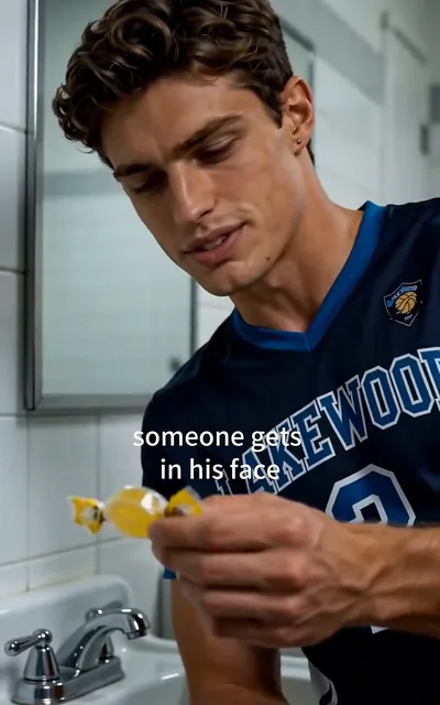 Frame ep03-f01 from episode 3 — The Setter in the locker room (ep3; subtitles as aired — I watched the tape. You favor your left side on every approach.)