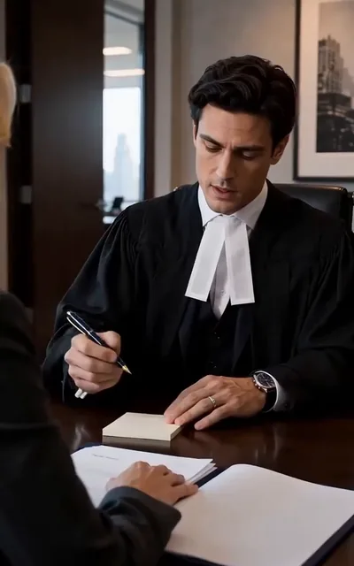 Frame ep03-f00 from episode 3 — Nathan reviews the hospital-bag agreement at his desk (ep3; subtitles as aired — Evidence first — we secure bank records, messages and company accounts.)