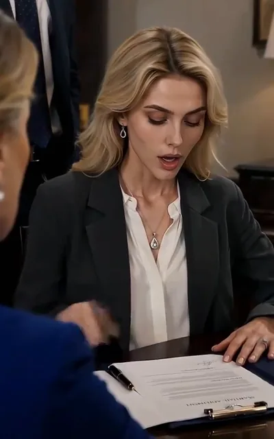 Frame ep04-f00 from episode 4 — Elena at the dinner table facing the Caldwell matriarch (ep4; subtitles as aired — The baby is a Caldwell? The baby is also mine.)