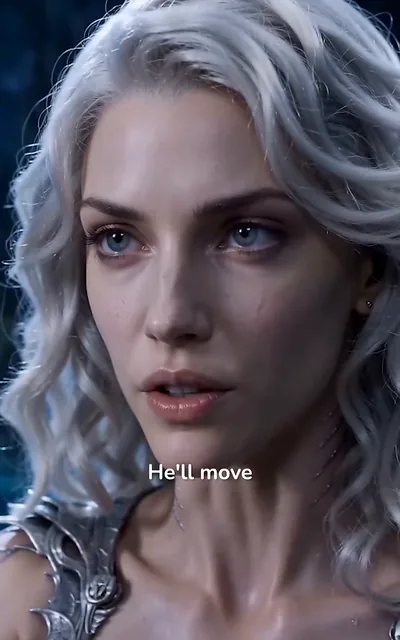 Frame ep04-f00 from episode 4 — Kira's silver-haired face in the blue dark (ep4; subtitles as aired — Touch the wrong scale and I open you first, take mine out first.)