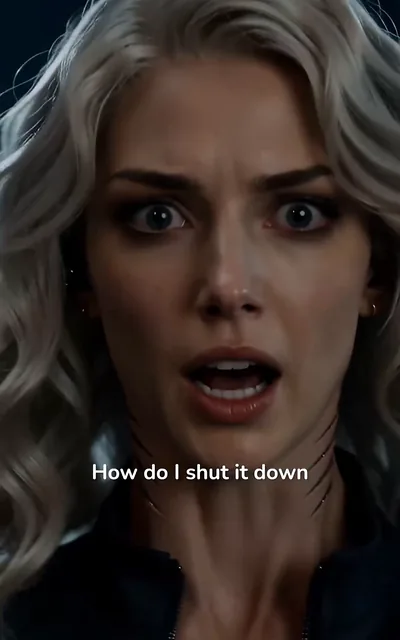 Frame ep08-f01 from episode 8 — Kira's face, wide-eyed in the dark (ep8; subtitles as aired — She's alive right now, mother. They're extracting her voice tonight.)
