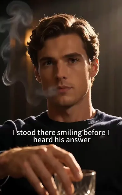 Frame ep01-f00 from episode 1 — Adrian in the lounge with a whiskey (ep1; subtitles as aired — I stood there smiling before I heard his answer.)