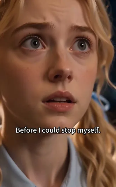 Frame ep01-f02 from episode 1 — Clara in the lounge, overhearing (ep1; subtitles as aired — Before I could stop myself.)