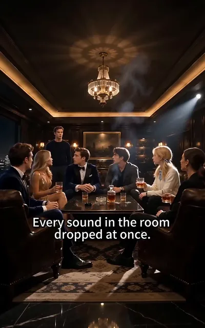 Frame ep01-f03 from episode 1 — The lounge goes silent (ep1; subtitles as aired — Every sound in the room dropped at once.)