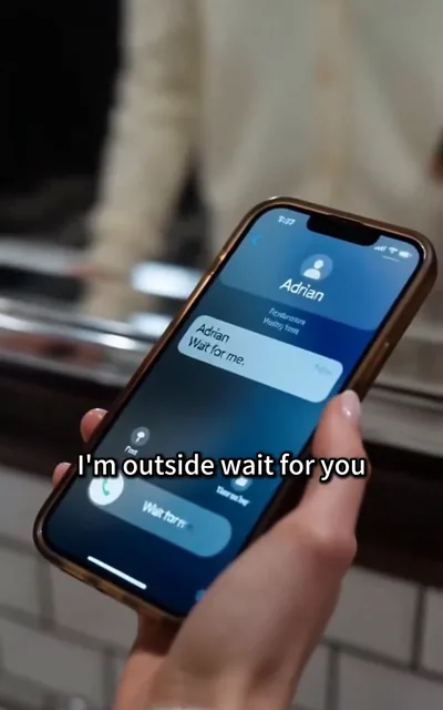 Frame ep02-f00 from episode 2 — The text message waiting for her (ep2; subtitles as aired — I'm outside wait for you.)