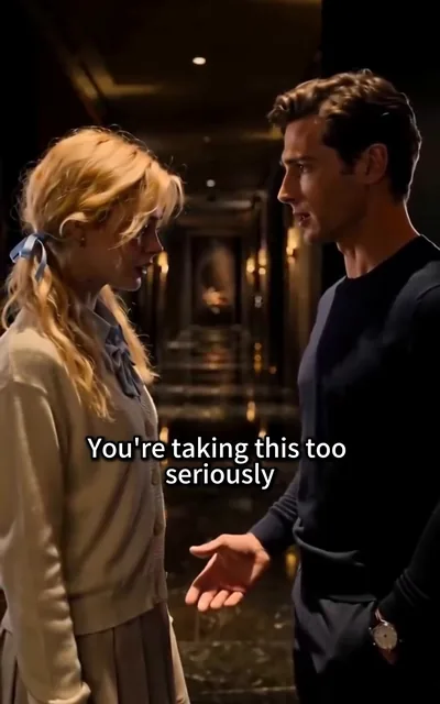 Frame ep02-f01 from episode 2 — Adrian in the hallway, brushing it off (ep2; subtitles as aired — You're taking this too seriously.)