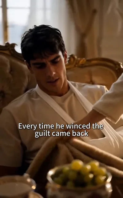 Frame ep04-f00 from episode 4 — Mason on the couch in his sling (ep4; subtitles as aired — Every time he winced, the guilt came back.)