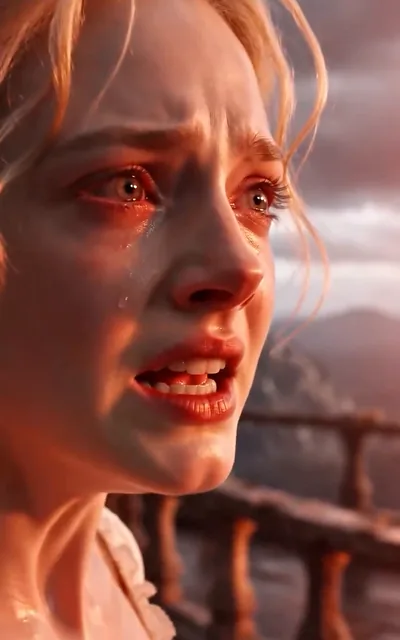 Frame ep02-f01 from episode 2 — Elara weeping on the castle balcony (ep2; subtitles as aired — I will never let you hurt my baby, Kyle Voss.)