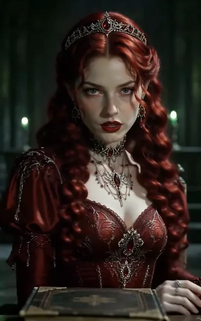 Frame ep02-f03 from episode 2 — The red-haired pure-blood noblewoman who claims him (ep2; subtitles as aired — Only a pure blood noble like me is worthy of him.)