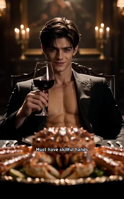 Frame ep02-f00 from episode 2 — Kaelin holds the wine glass at the dinner table (ep2; subtitles as aired — Anyone who enters the door must have skillful hands.)