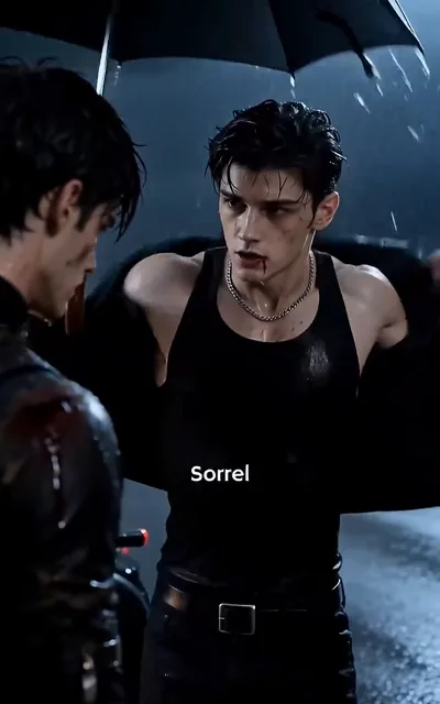 Frame ep03-f00 from episode 3 — Sorrel in the tank top standing in the rain (ep3; subtitles as aired — Sorrel, get in. You'll get sick like this.)
