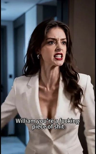 Frame ep01-f03 from episode 1 — Vivian confronts William in the hallway (ep1; subtitles as aired — What does it feel like to see your boyfriend check into a hotel with another woman with your own eyes?)