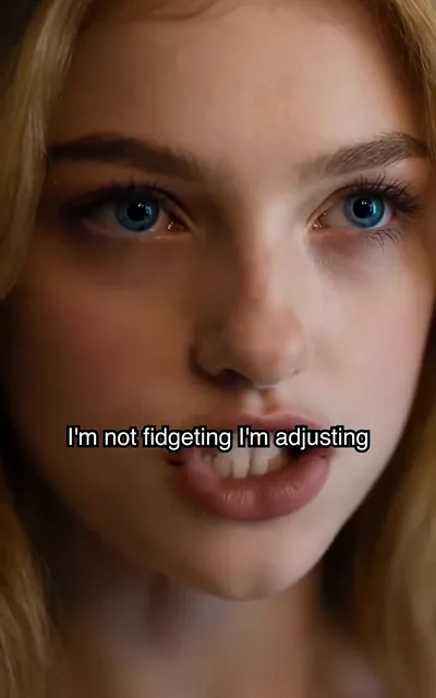 Frame ep03-f00 from episode 3 — Harper fidgets before Rin arrives (ep3; subtitles as aired — I'm not fidgeting. I'm adjusting. Been adjusting for 10 minutes.)