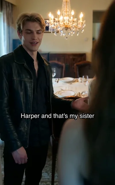 Frame ep03-f01 from episode 3 — Garrett introduces Rin (ep3; subtitles as aired — Everyone, this is Rin. Rin. My parents, Richard and Catherine Harper. And that's my sister.)