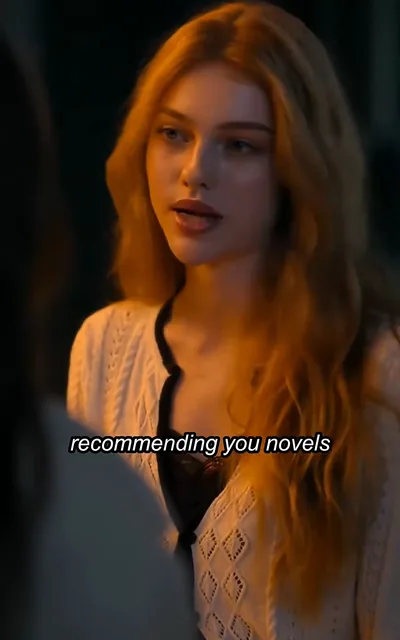 Frame ep05-f01 from episode 5 — Harper and Rin talk outside (ep5; subtitles as aired — Compliment me again and I'll start recommending you novels you didn't ask for.)