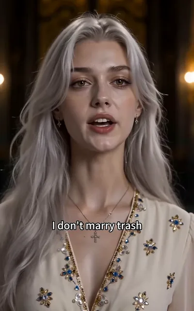 Frame ep04-f03 from episode 4 — Cecilia rejecting the nobles' terms (ep4; subtitles as aired — I don't marry trash.)