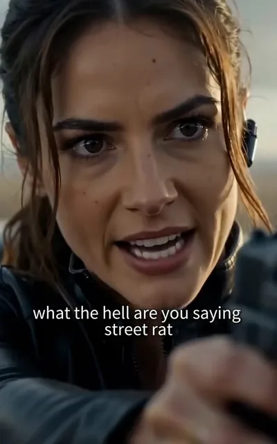 Frame ep02-f01 from episode 2 — The security woman snarling at Logan (ep2; subtitles as aired — What the hell are you saying, street rat?)