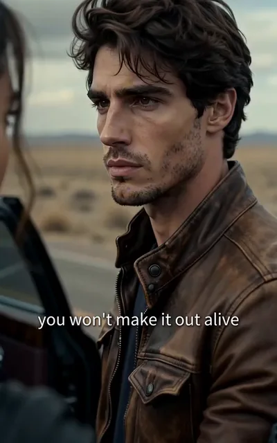 Frame ep02-f03 from episode 2 — Logan warning the entourage on the road (ep2; subtitles as aired — You won't survive another three months.)