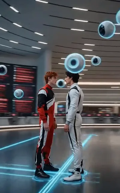 Frame ep05-f01 from episode 5 — The rivals in the launch bay (ep5; subtitles as aired — You think I asked to share a cockpit with a pop star?)