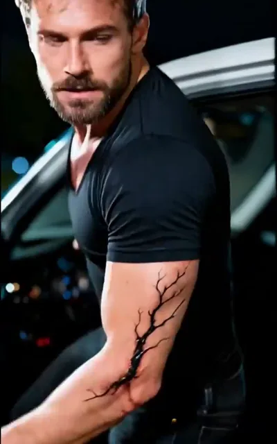 Frame ep04-f02 from episode 4 — The black veins on his arm (ep4; subtitles as aired — The Green Valley Supermarket is the last remaining safe zone.)