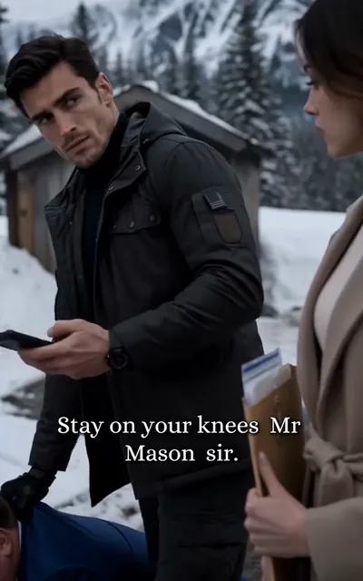 Frame ep03-f02 from episode 3 — Mason with the phone on the mountain (ep3; subtitles as aired — Stay on your knees, Mr. Mason, sir.)