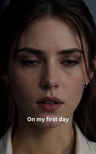 Frame ep01-f03 from episode 1 — Kai greets her by her real name (ep1; subtitles as aired — There you are, Laila Hale.)