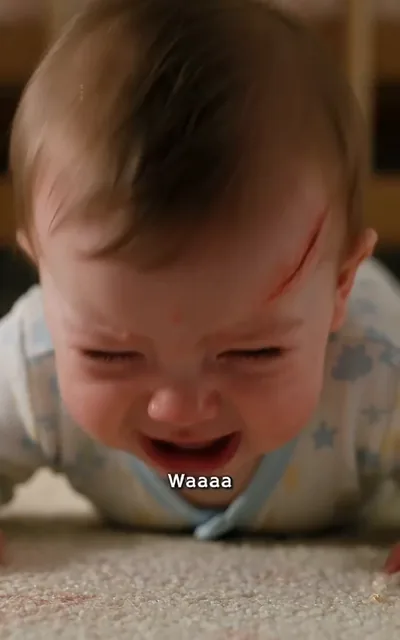 Frame ep01-f01 from episode 1 — Baby Leo crying on the floor (ep1; subtitles as aired — Leo, don't move. Where did you fall?)