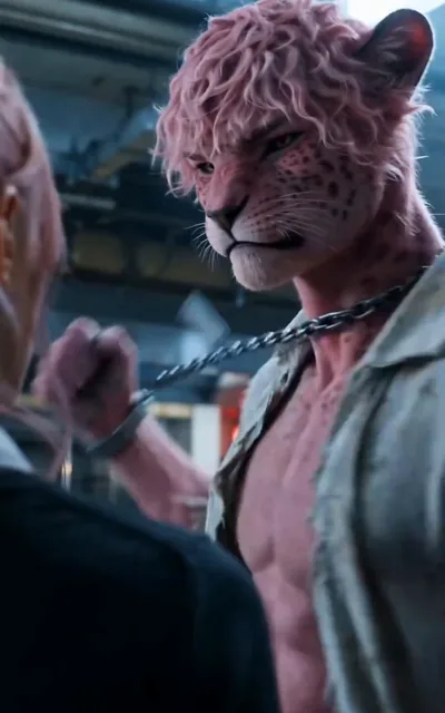 Frame ep01-f01 from episode 1 — The girl first sees the pink-furred hybrid (ep1; subtitles as aired — Hello. What are you?)