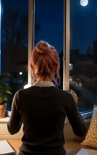 Frame ep02-f03 from episode 2 — PAX and the girl by the night window (ep2; subtitles as aired — You came back. I said I would.)
