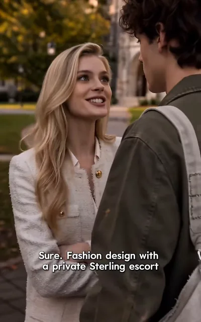 Frame ep03-f00 from episode 3 — Madison greets Ethan on campus (ep3; subtitles as aired — West Bridge, meet Sterling's newest charity case.)