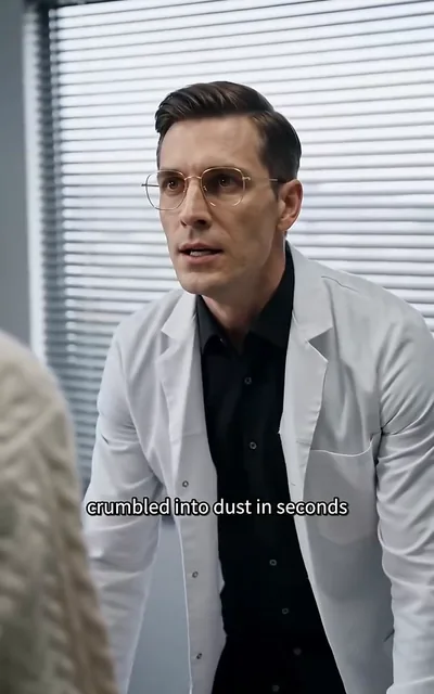 Frame ep01-f03 from episode 1 — The doctor's walls crumble (ep1; subtitles as aired — His impregnable professional walls crumble into dust in seconds.)