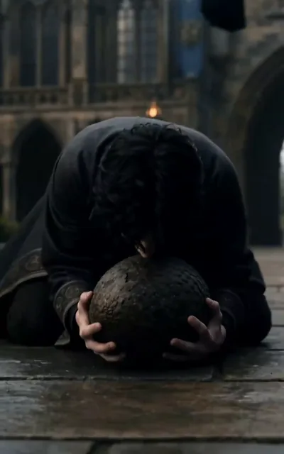 Frame ep02-f03 from episode 2 — Burning the blight egg debate (ep2; subtitles as aired — I'll protect any dragon, crippled or not.)