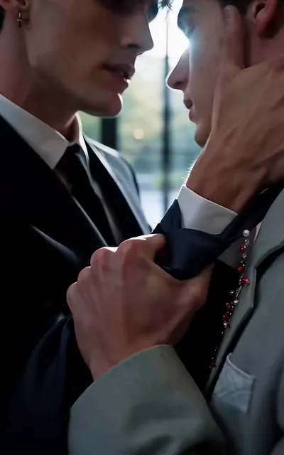 Frame ep02-f02 from episode 2 — Adrian pries Noel's hand off Hawthorne's wrist (ep2; subtitles as aired — You have no right to judge his fiance. Noel let go.)
