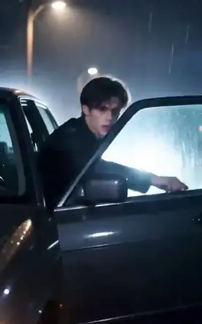 Frame ep01-f00 from episode 1 — Henry nearly runs her over (ep1; subtitles as aired — Kid, are you trying to get killed?)