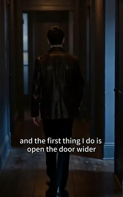 Frame ep01-f03 from episode 1 — Dante walks back inside (ep1; subtitles as aired — He shows up like this and the first thing I do is open the door wider.)