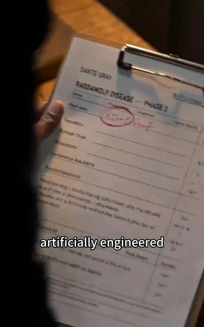 Frame ep04-f00 from episode 4 — The case file for the engineered strain (ep4; subtitles as aired — Rasswolf Disease phase 2, artificially engineered.)