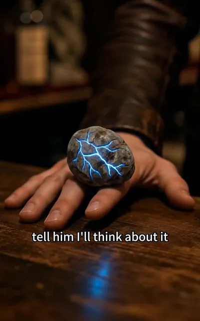 Frame ep07-f00 from episode 7 — The soul-stone glowing on the table (ep7; subtitles as aired — You add a twelfth soul to the stone.)