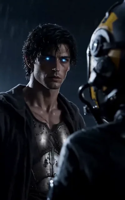 Frame ep01-f01 from episode 1 — The Deep One with glowing blue eyes (ep1; subtitles as aired — Why didn't you kill me?)