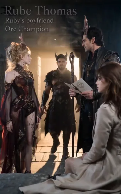 Frame ep02-f01 from episode 2 — Ruby in the dark red gown (ep2; subtitles as aired — Ruby is a pure blood orc.)