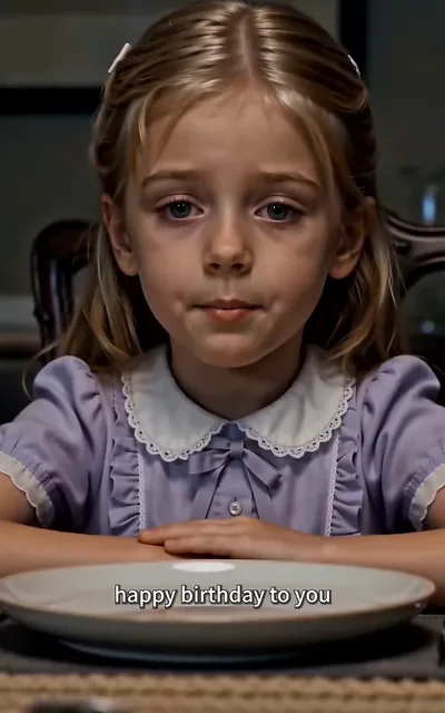 Frame ep01-f03 from episode 1 — Lily sitting at the table (ep1; subtitles as aired — Happy birthday to you.)