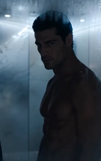 Frame ep03-f02 from episode 3 — Dante in the shower, watching her (ep3; subtitles as aired — If you're scared, then don't shake so tentatively.)