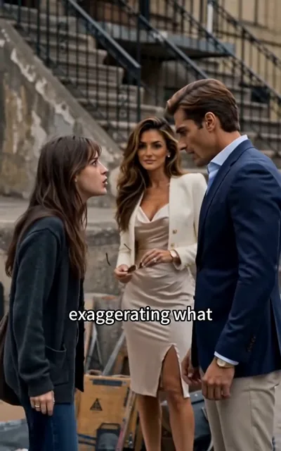 Frame ep01-f01 from episode 1 — Maya argues on the street with Jason and Sophie (ep1; subtitles as aired — You really weren't exaggerating.)