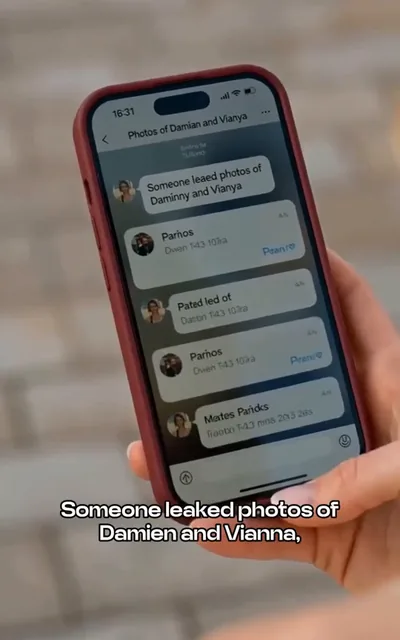 Frame ep05-f03 from episode 5 — The leaked photos on Sydney's phone (ep5; subtitles as aired — Someone leaked photos of Damian and Vianna.)