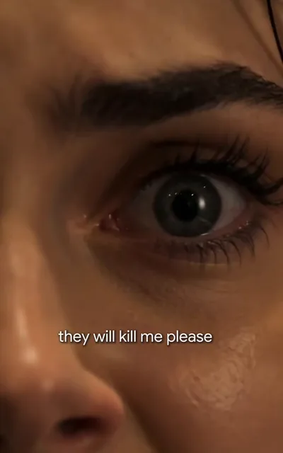 Frame ep03-f02 from episode 3 — Emily cornered, begging to be hidden (ep3; subtitles as aired — They will kill me. Please hide me.)