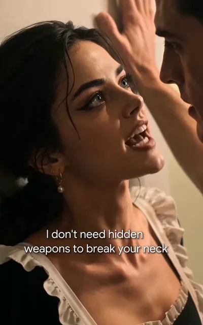 Frame ep05-f01 from episode 5 — Emily defiant, about to fight (ep5; subtitles as aired — I don't need hidden weapons to break your neck.)